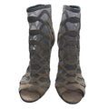 Chanel Taupe Suede Cage Booties EU 36 Peep Toe Heels 3.5”