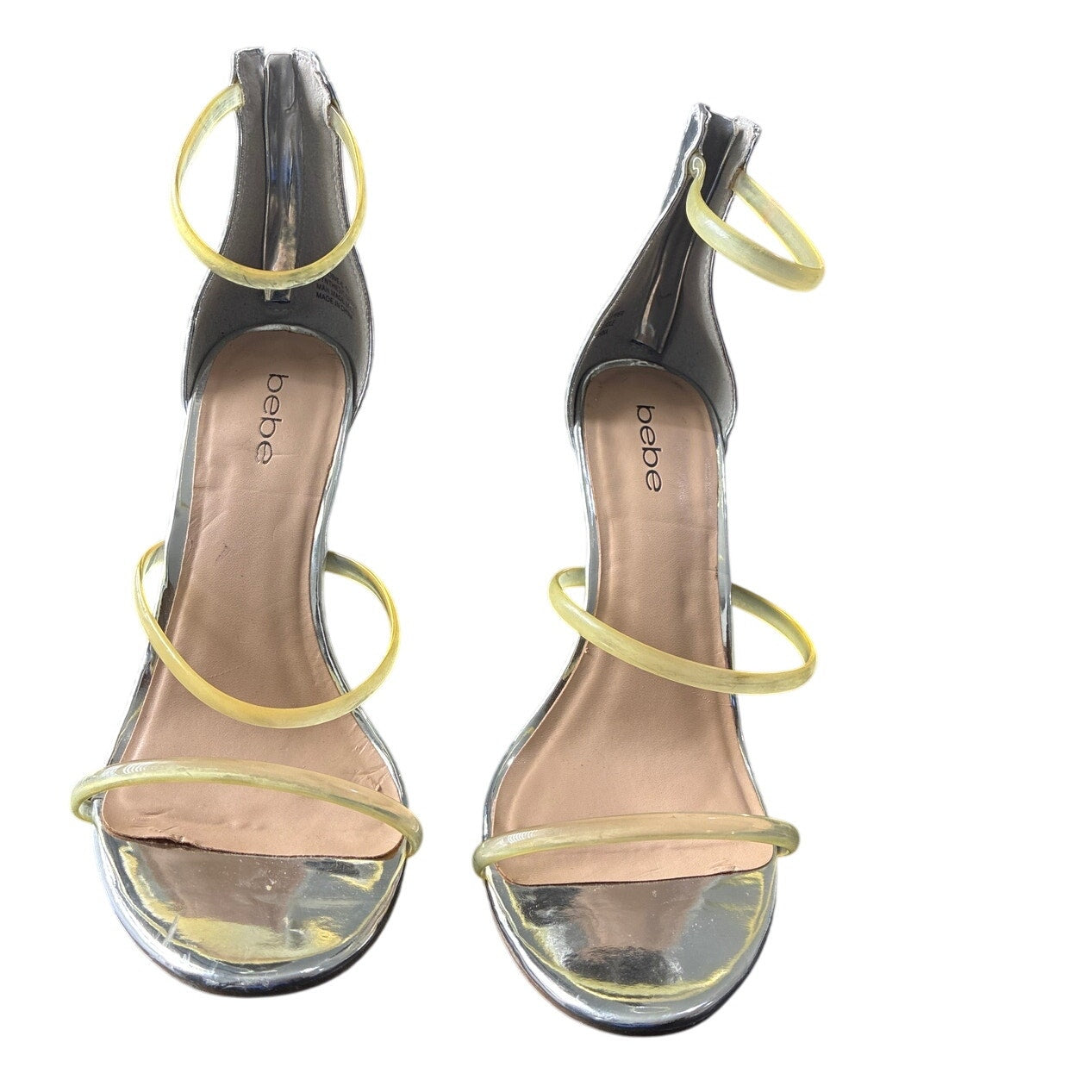 Bebe Silver Metallic Strappy Stiletto Sandals Size 11 4” Heels