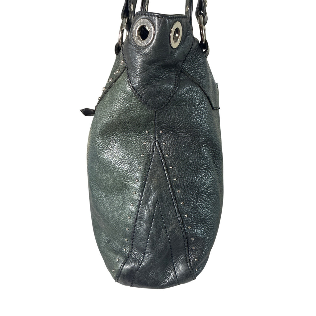 B Makowsky Black Leather Shoulder Bag Studded Hobo Slouchy Pebbled Leather Purse