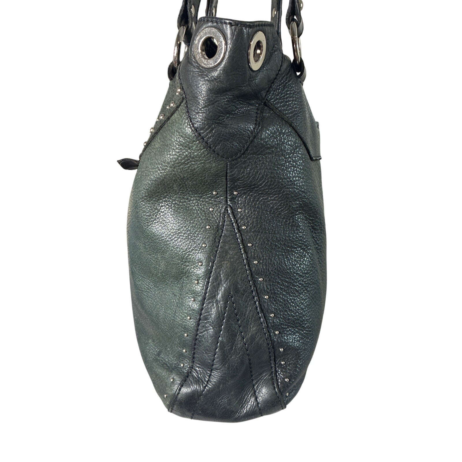 B Makowsky Black Leather Shoulder Bag Studded Hobo Slouchy Pebbled Leather Purse