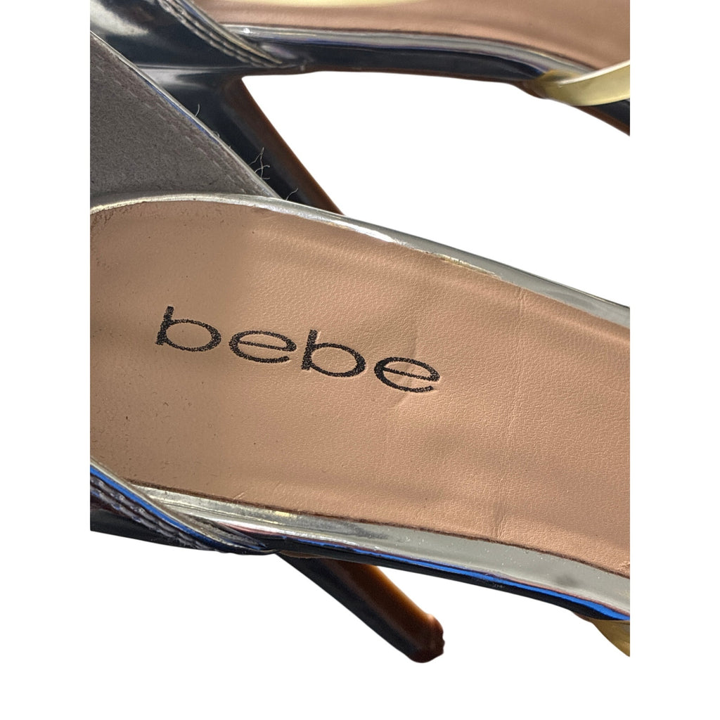 Bebe Silver Metallic Strappy Stiletto Sandals Size 11 4” Heels