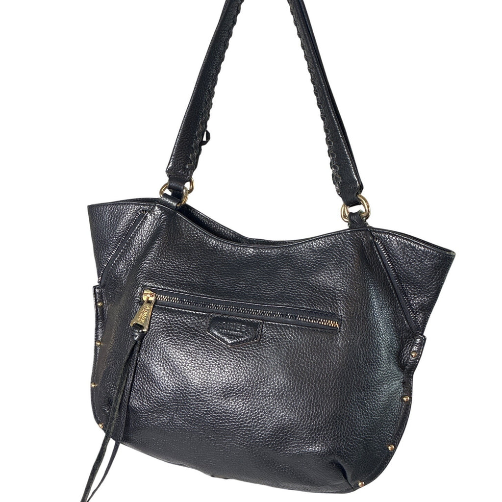 Aimee Kestenberg New York Black Pebbled Leather Hobo Bag Front Zip Pocket