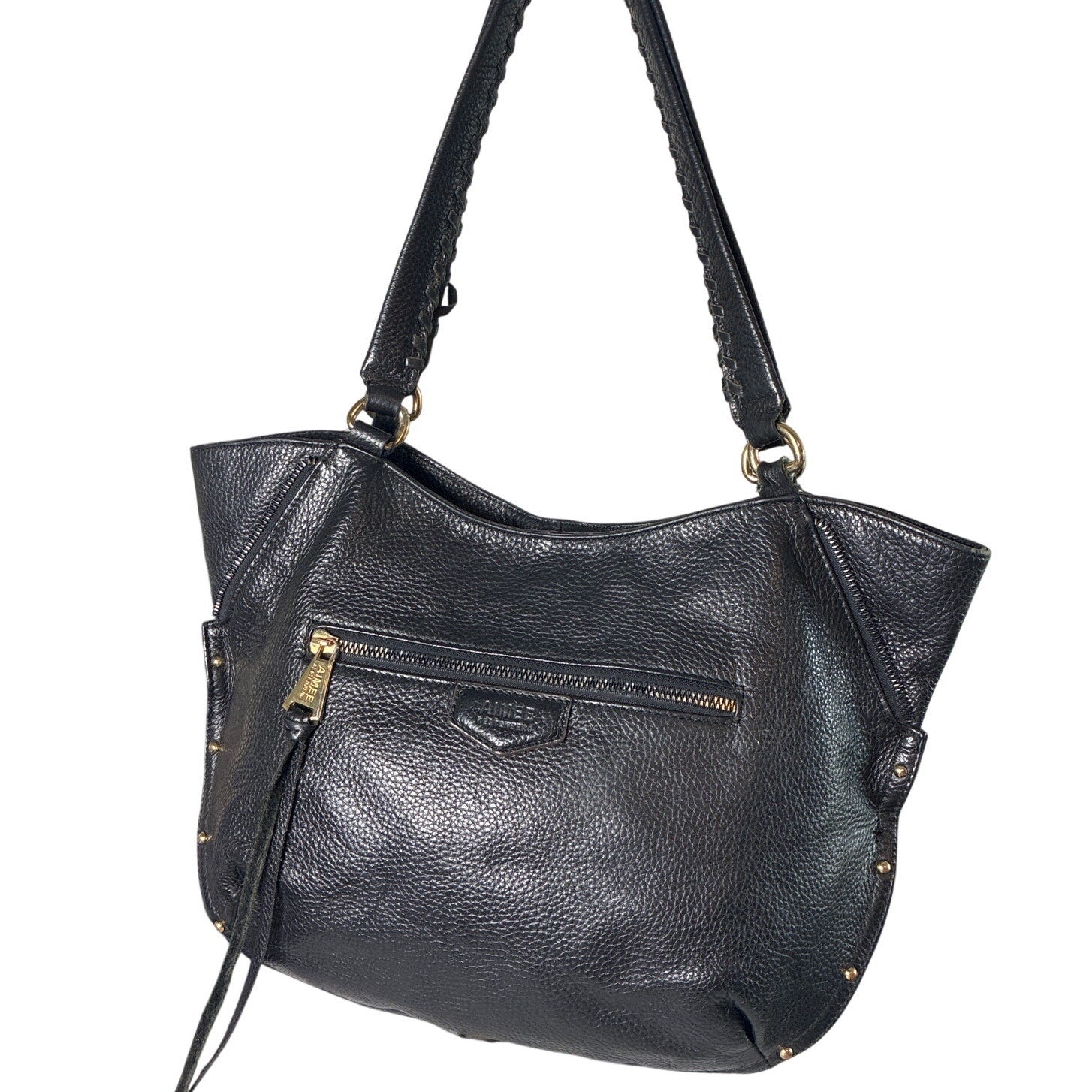 Aimee Kestenberg New York Black Pebbled Leather Hobo Bag Front Zip Pocket
