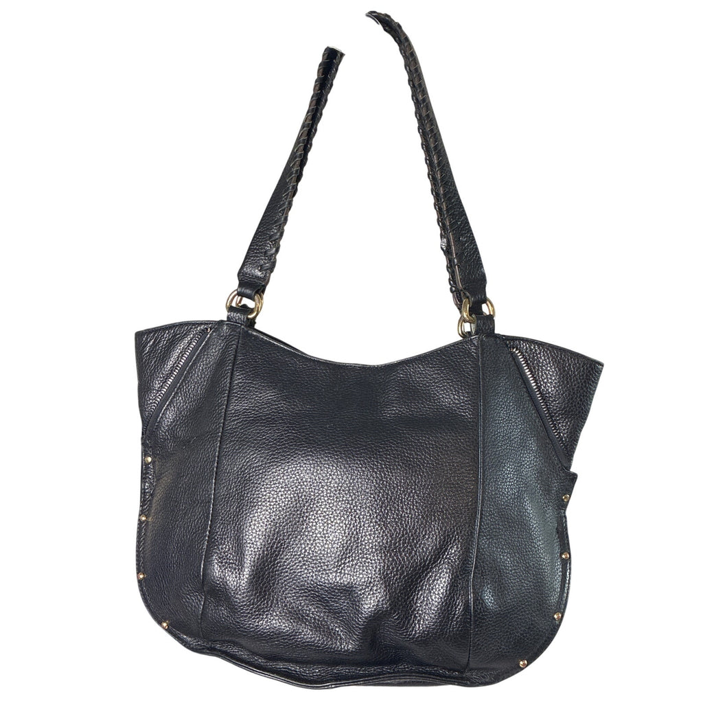 Aimee Kestenberg New York Black Pebbled Leather Hobo Bag Front Zip Pocket
