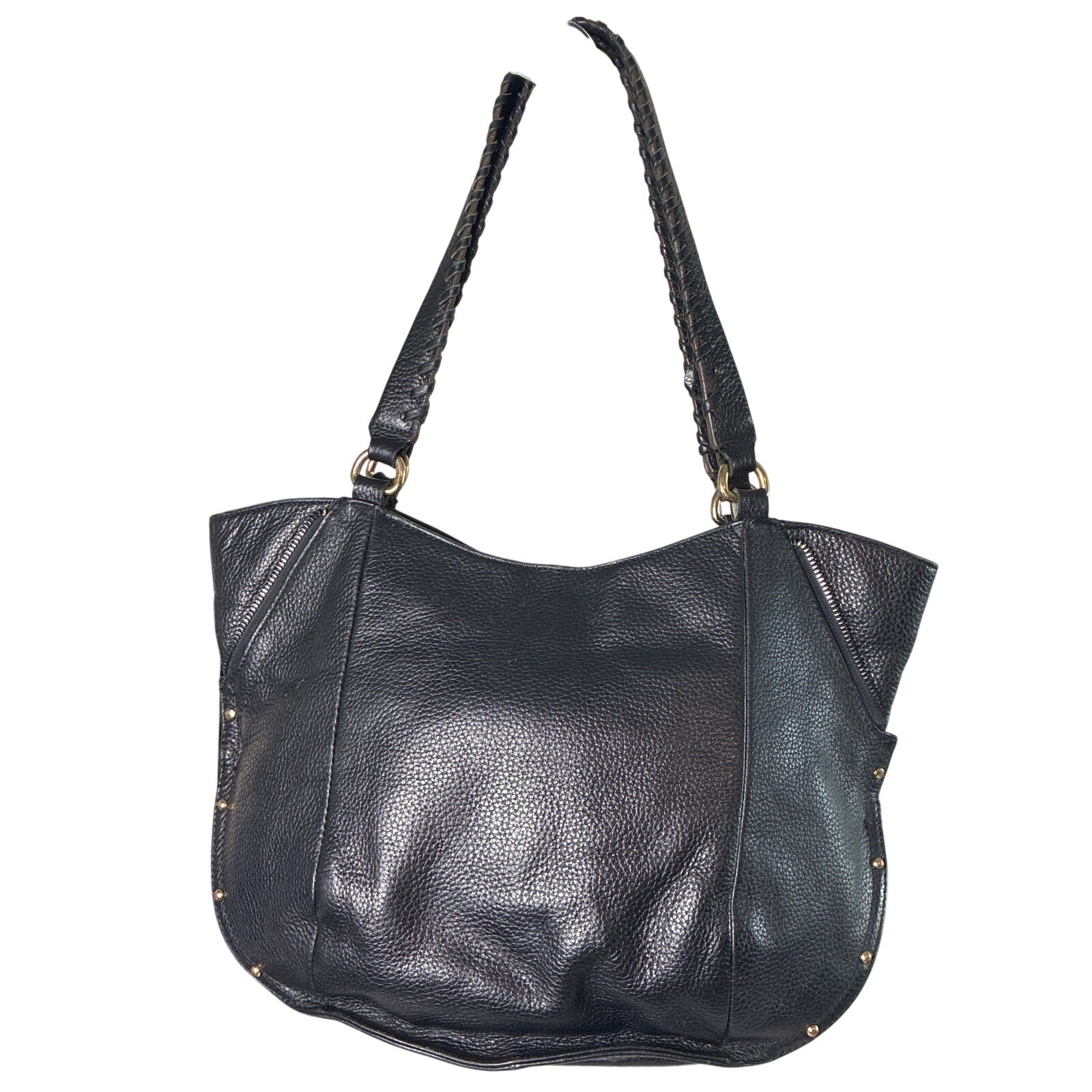Aimee Kestenberg New York Black Pebbled Leather Hobo Bag Front Zip Pocket