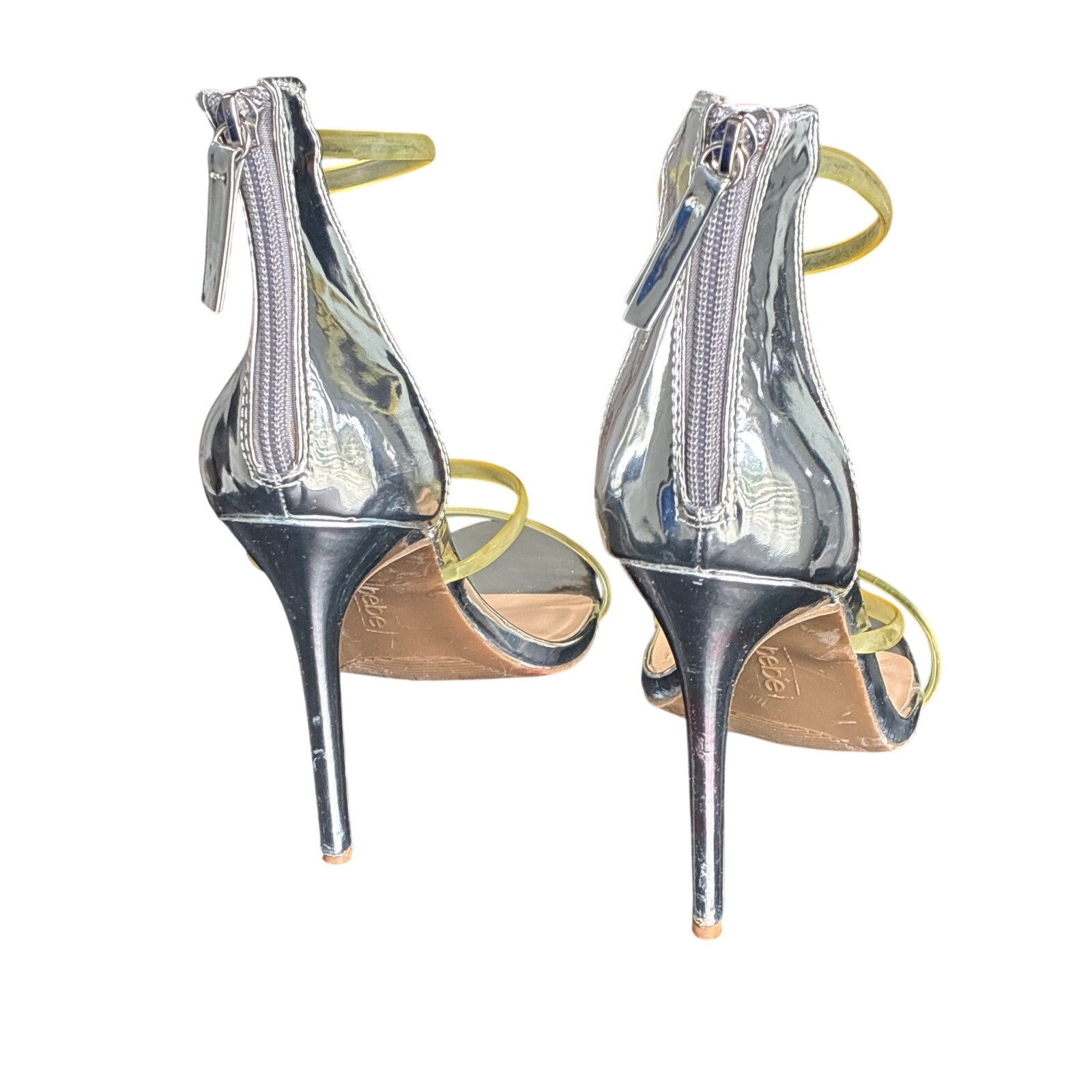 Bebe Silver Metallic Strappy Stiletto Sandals Size 11 4” Heels