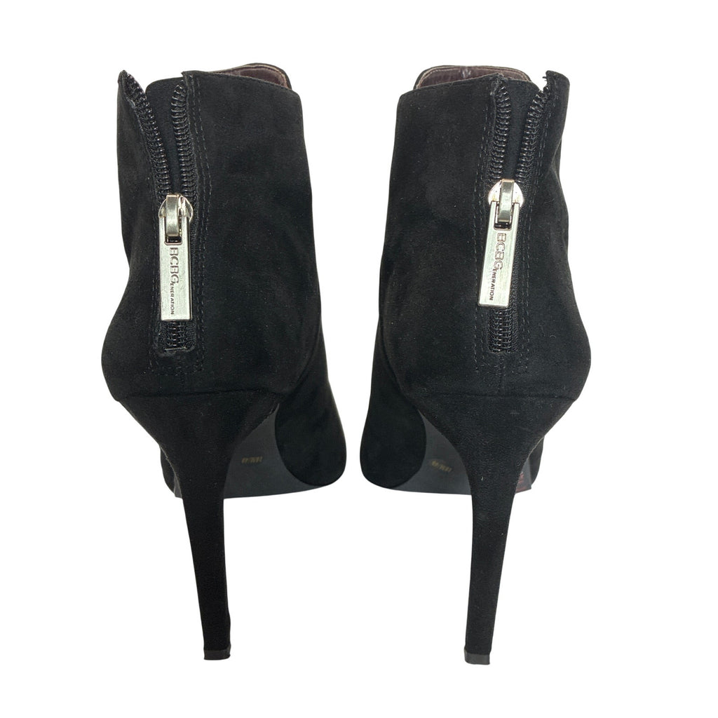 BCBG Black Suede Peep Toe Ankle Booties Women’s Size 10 Stiletto Heels