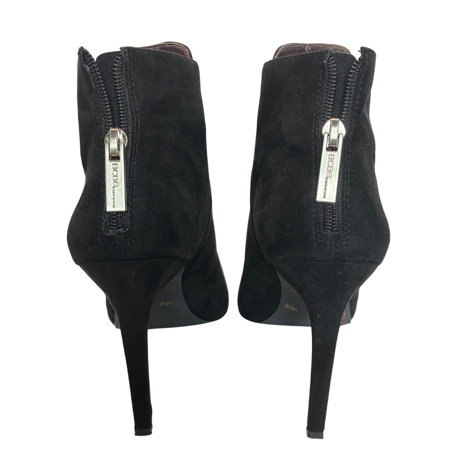 BCBG Black Suede Peep Toe Ankle Booties Women’s Size 10 Stiletto Heels