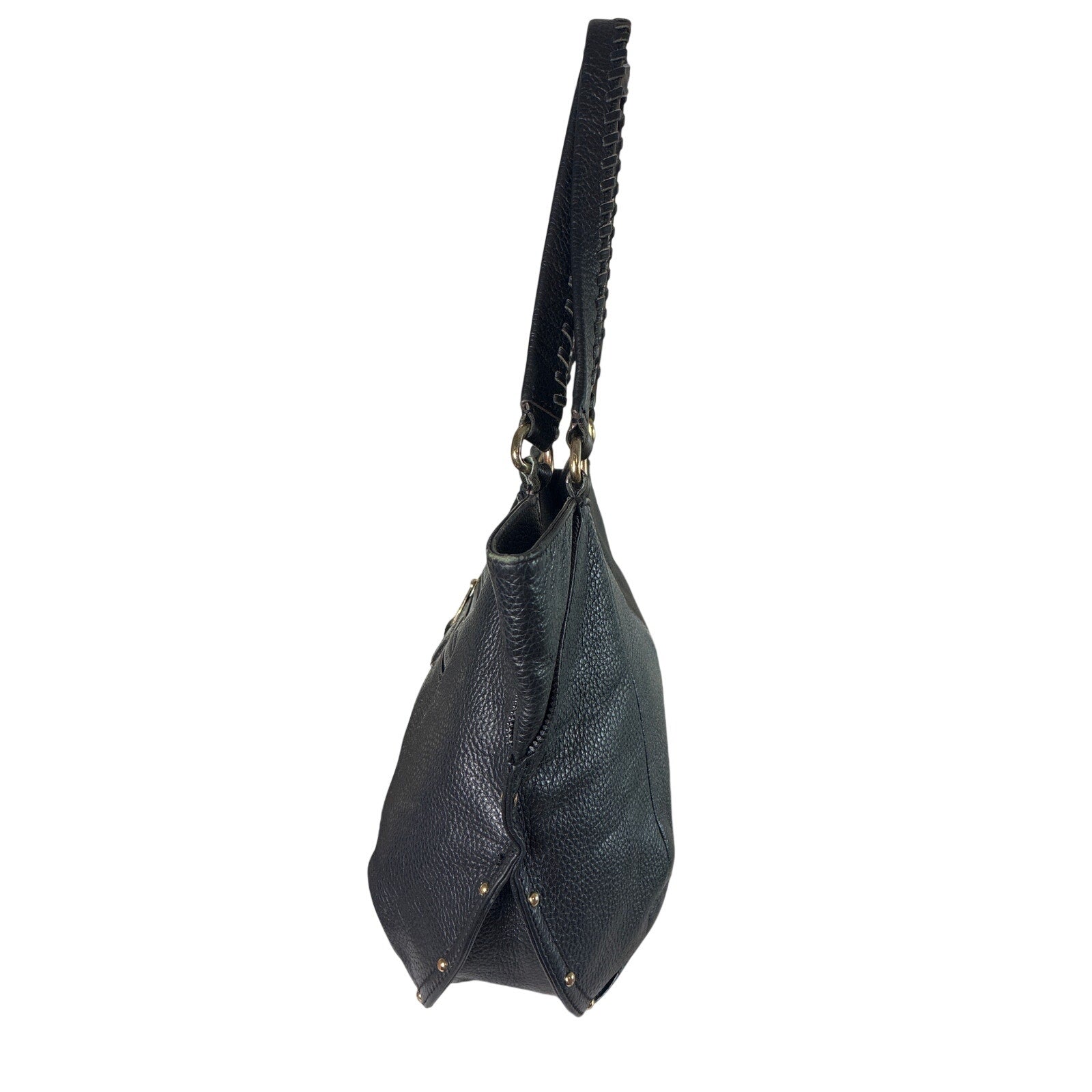 Aimee Kestenberg New York Black Pebbled Leather Hobo Bag Front Zip Pocket