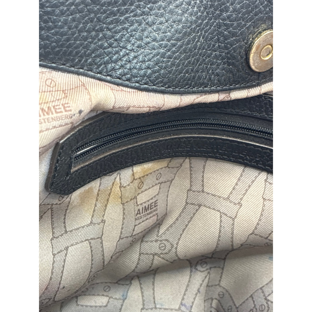 Aimee Kestenberg New York Black Pebbled Leather Hobo Bag Front Zip Pocket