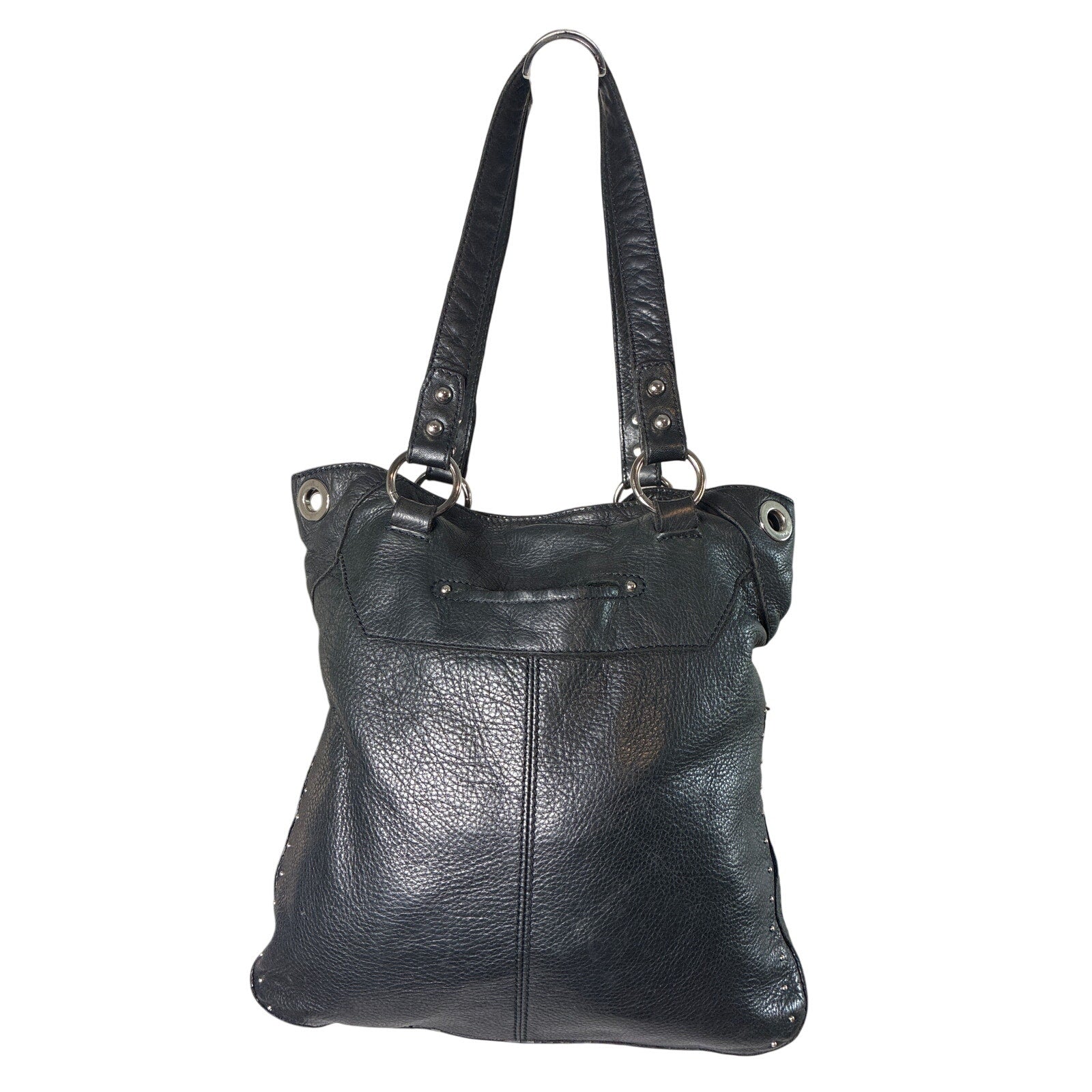 B Makowsky Black Leather Shoulder Bag Studded Hobo Slouchy Pebbled Leather Purse
