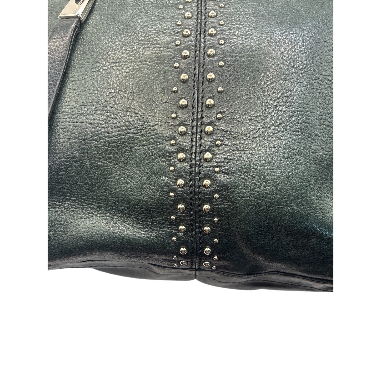 B Makowsky Black Leather Shoulder Bag Studded Hobo Slouchy Pebbled Leather Purse