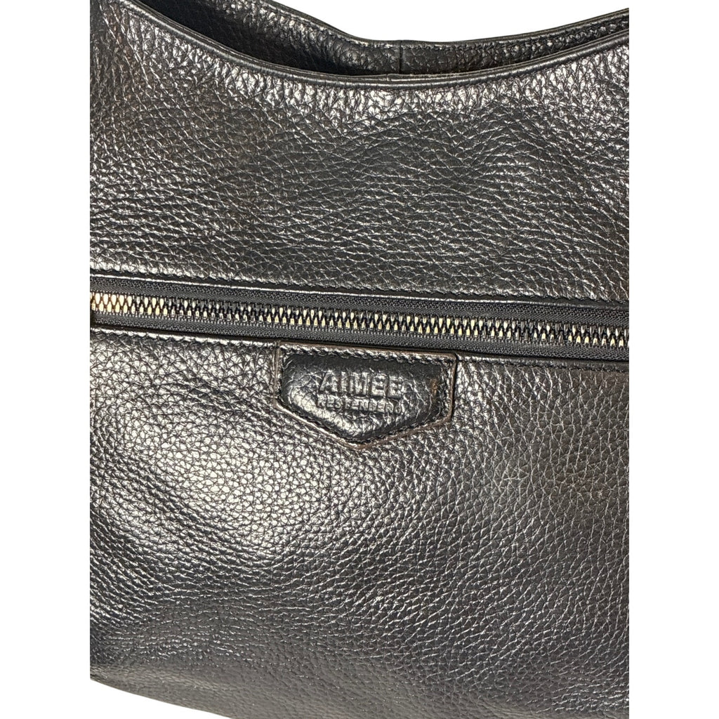 Aimee Kestenberg New York Black Pebbled Leather Hobo Bag Front Zip Pocket