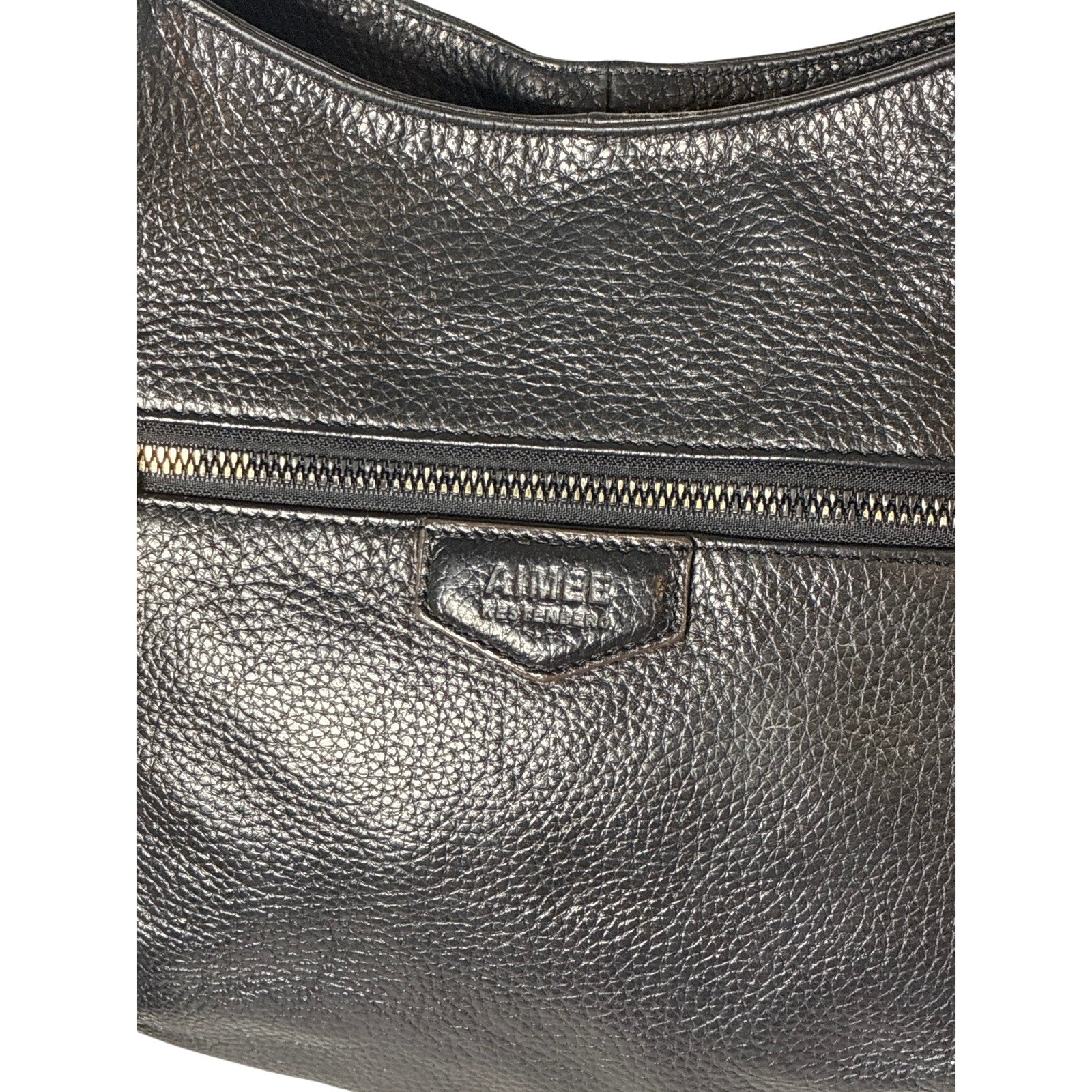 Aimee Kestenberg New York Black Pebbled Leather Hobo Bag Front Zip Pocket
